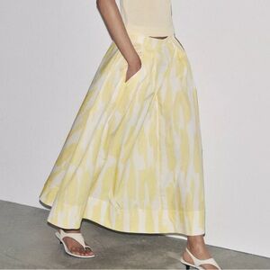 ZARA YELLOW ZW COLLECTION PRINTED MIDI SKIRT